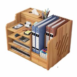 NNETM Wooden Office Document Storage Rack with Tiered Shelves - No Drawer