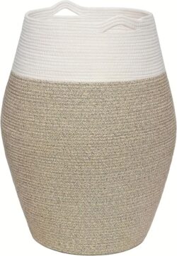 NNETM Woven Cotton Laundry Basket with Curve Shape and Handles - Large