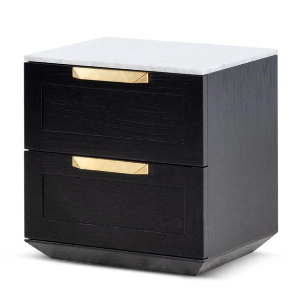 Nelda Bedside Table - Black with Marble Top by Interior Secrets - AfterPay Available