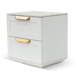 Nelda Bedside Table - White with Marble Top by Interior Secrets - AfterPay Available