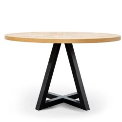 Percy 125cm Round Dining Table - European Knotty Oak and Peppercorn by Interior Secrets - AfterPay Available