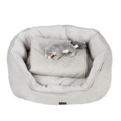 Pet Bed Set Dog Cat Quilted Blanket Squeaky Toy Calming Warm Soft Nest Beige XL