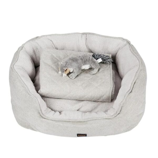 Pet Bed Set Dog Cat Quilted Blanket Squeaky Toy Calming Warm Soft Nest Beige XL