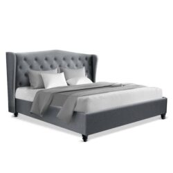 Pier Fabric French Provincial Bed Frame W/ Headboard King Size Grey