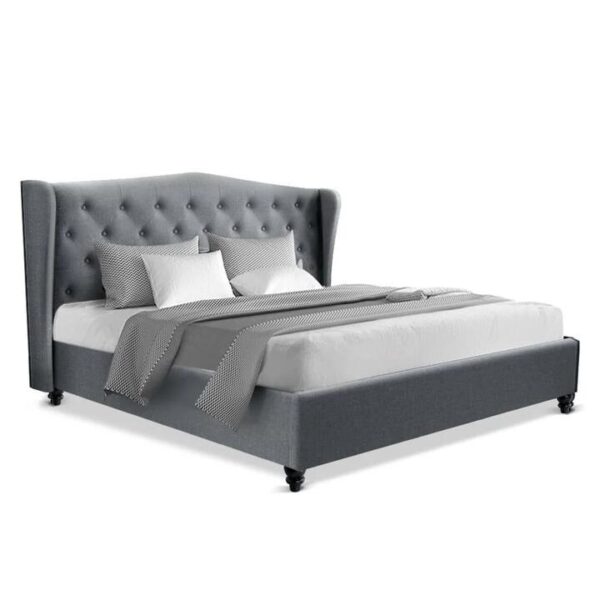 Pier Fabric French Provincial Bed Frame W/ Headboard King Size Grey