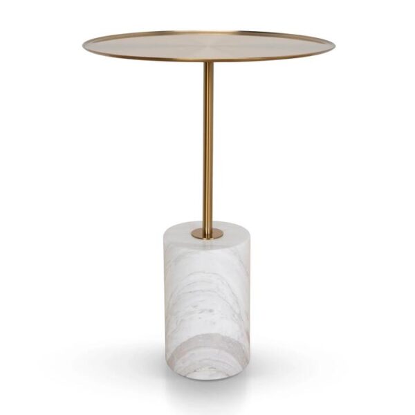 Pravina 45cm Brushed Gold Side Table - Carrara Marble by Interior Secrets - AfterPay Available