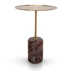 Pravina 45cm Brushed Gold Side Table - Rosso Levanto Marble by Interior Secrets - AfterPay Available