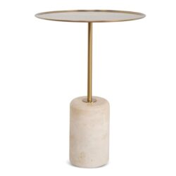 Pravina 45cm Brushed Gold Side Table - Travertine by Interior Secrets - AfterPay Available