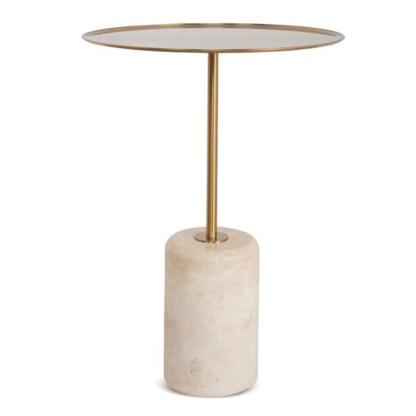 Pravina 45cm Brushed Gold Side Table - Travertine by Interior Secrets - AfterPay Available