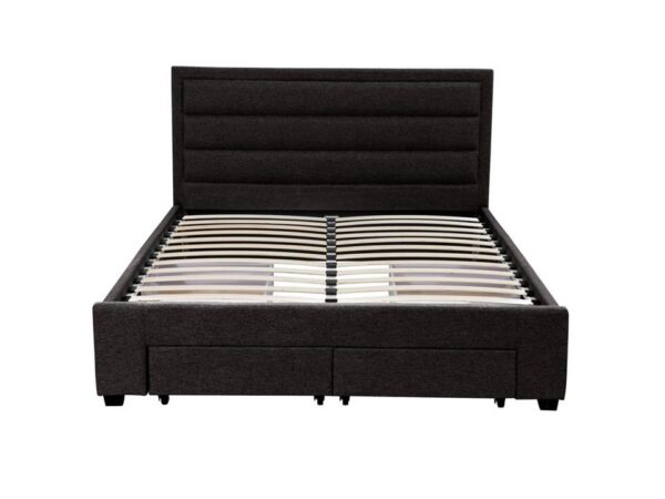 Queen Greta Fabric Bed Frame Base with Storage Drawer-Charcoal