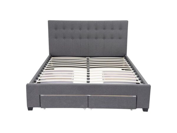 Queen Maria Fabric Bed Frame Base with Storage Drawer-Light Grey
