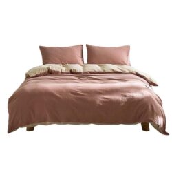 Quilt Cover Set Cotton Duvet Single Red Beige