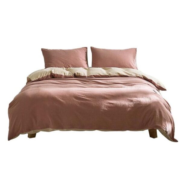 Quilt Cover Set Cotton Duvet Single Red Beige