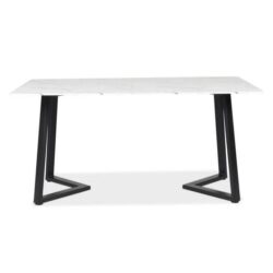 Raimon Furniture Leona Rectangular Dining Table With Marble Effect 160cm - Black Metal Frame - White Amore