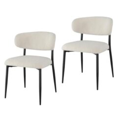 Raimon Furniture Set Of 2 Amalia Boucle Fabric Kitchen Dining Side Chair Metal Frame - Off White