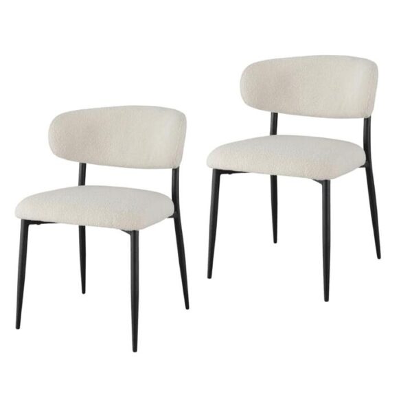 Raimon Furniture Set Of 2 Amalia Boucle Fabric Kitchen Dining Side Chair Metal Frame - Off White