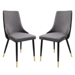 Raimon Furniture Set Of 2 Kira Velvet Fabric Dining Chair Black Metal Legs - Slate