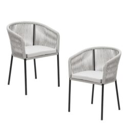 Raimon Furniture Set Of 2 Pietro Stylish Rope Woven Outdoor Dining Chair Metal Frame - Pebble