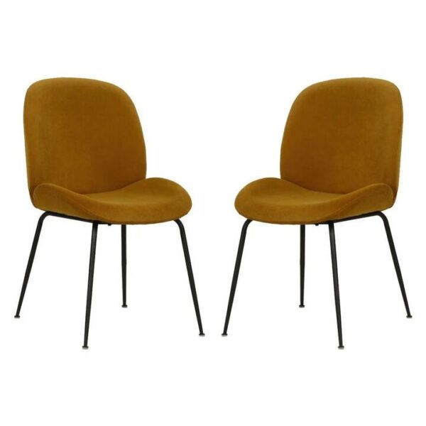 Raimon Furniture Set of 2 Casa Velvet Fabric Dining Chair - Black Legs - Mustard