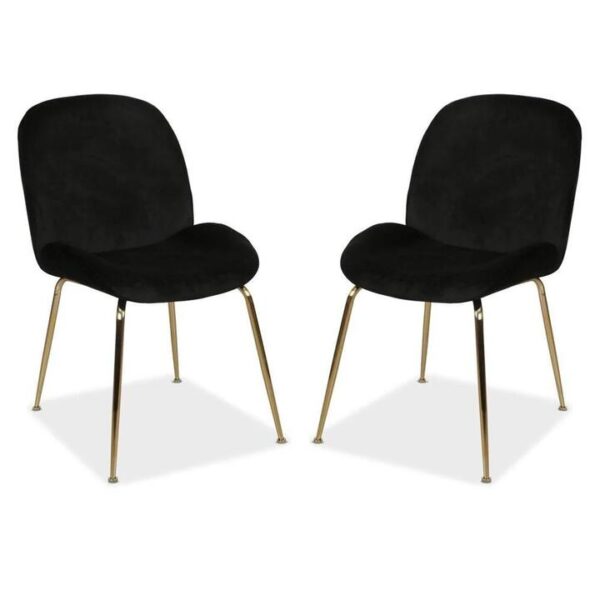 Raimon Furniture Set of 2 Casa Velvet Fabric Dining Chair - Gold Legs - Black