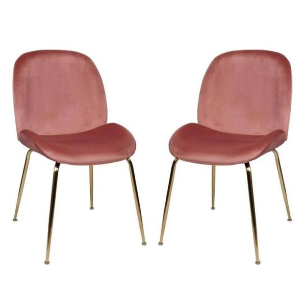 Raimon Furniture Set of 2 Casa Velvet Fabric Dining Chair - Gold Legs - Blush
