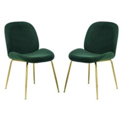 Raimon Furniture Set of 2 Casa Velvet Fabric Dining Chair - Gold Legs - Emerald
