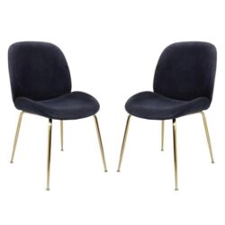 Raimon Furniture Set of 2 Casa Velvet Fabric Dining Chair - Gold Legs - Ink