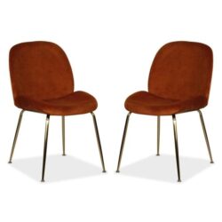 Raimon Furniture Set of 2 Casa Velvet Fabric Dining Chair - Gold Legs - Rust