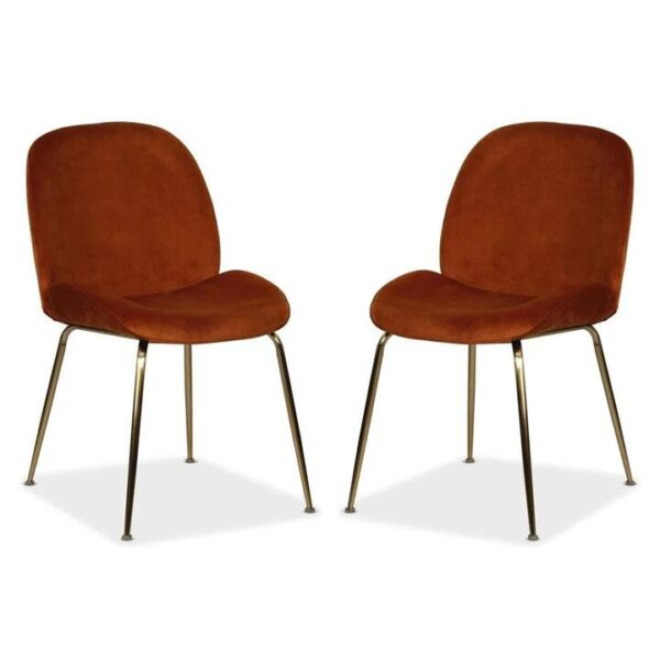 Raimon Furniture Set of 2 Casa Velvet Fabric Dining Chair - Gold Legs - Rust