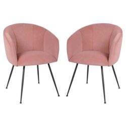 Raimon Furniture Set of 2 Finale Velvet Fabric Dining Chair - Black Metal Legs - Blush