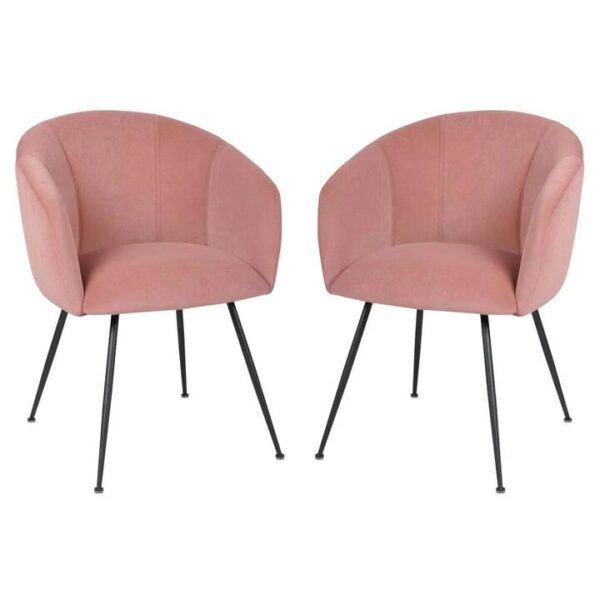 Raimon Furniture Set of 2 Finale Velvet Fabric Dining Chair - Black Metal Legs - Blush