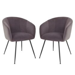 Raimon Furniture Set of 2 Finale Velvet Fabric Dining Chair - Black Metal Legs - Steel
