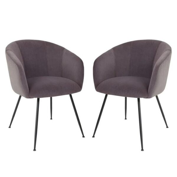 Raimon Furniture Set of 2 Finale Velvet Fabric Dining Chair - Black Metal Legs - Steel