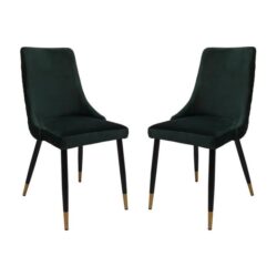 Raimon Furniture Set of 2 Kira Velvet Fabric Dining Chair Black Metal Legs - Emerald