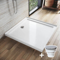 Rectangular Durable Solid Acrylic Fiberglass Shower Base White, 1000 x 1000mm / Sliver (Chromed-plating)