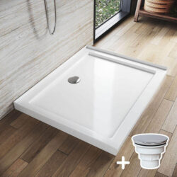 Rectangular Durable Solid Acrylic Fiberglass Shower Base White, 1000 x 800mm / Sliver (Chromed-plating)