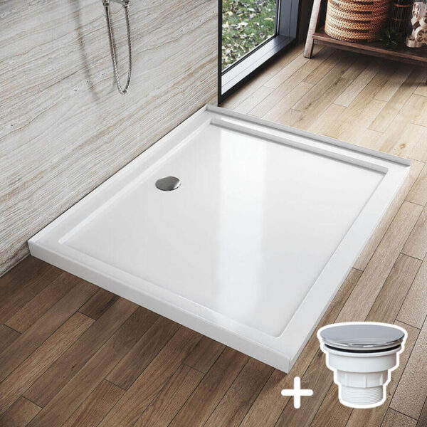 Rectangular Durable Solid Acrylic Fiberglass Shower Base White, 1200 x 1000mm / Sliver (Chromed-plating)