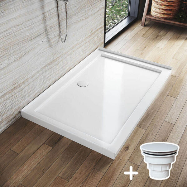 Rectangular Durable Solid Acrylic Fiberglass Shower Base White, 1200 x 800mm / White Plastic