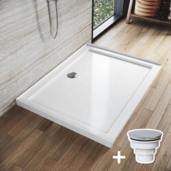 Rectangular Durable Solid Acrylic Fiberglass Shower Base White, 1200 x 900mm / Sliver (Chromed-plating)