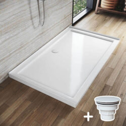 Rectangular Durable Solid Acrylic Fiberglass Shower Base White, 1500 x 900mm / White Plastic