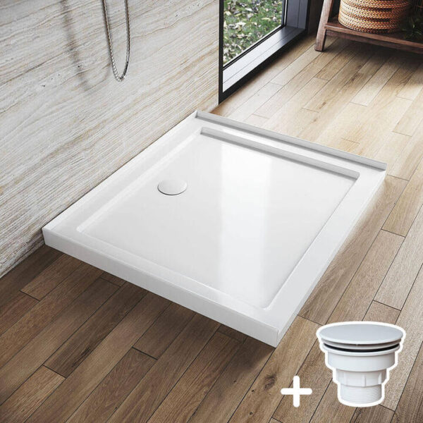 Rectangular Durable Solid Acrylic Fiberglass Shower Base White, 900 x 800mm / White Plastic