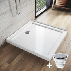 Rectangular Durable Solid Acrylic Fiberglass Shower Base White, 900 x 900mm / Sliver (Chromed-plating)