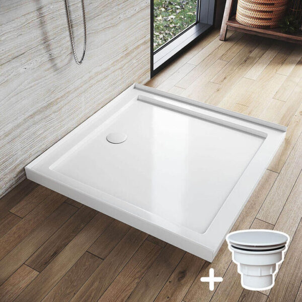 Rectangular Durable Solid Acrylic Fiberglass Shower Base White, 900 x 900mm / White Plastic
