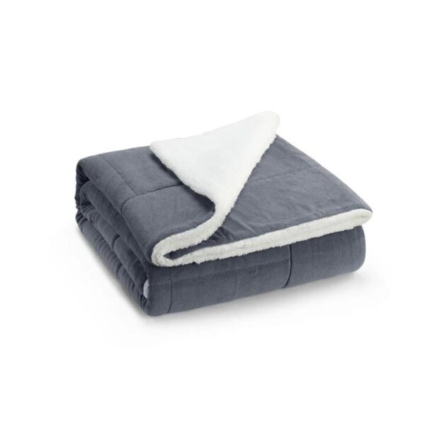 Reversible Sherpa Fleece Throw Blanket - Grey, Single/Double - Double