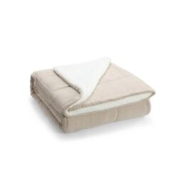 Reversible Sherpa Fleece Throw Blanket - Sand, Queen/King - King