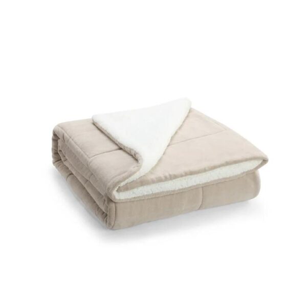 Reversible Sherpa Fleece Throw Blanket - Sand, Queen/King - King