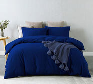 Royal Comfort Vintage Washed Cotton Queen Quilt Cover Set Blue