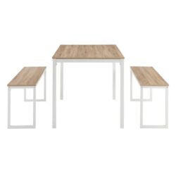 Sebastian 3Pcs Dining Set Rectangular Dining Table 120cm & 2Pc Dining Bench Seat - Oak/White - White