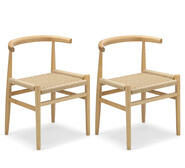 Set Of 2 Osky Solid Ashwood Woven Dining Chairs Neutral