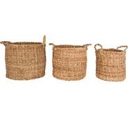 Set Of 3 Cilita Round Storage Baskets With Handles Neutral